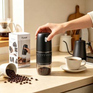 Fywad Portable Electric coffee grinders, One‑Touch Operation for Espresso Pour Over French Press, Travel Camping Home Coffee Grinder, Black